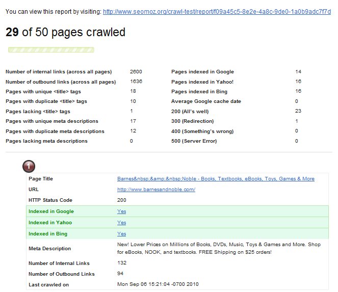 seomoz crawl test 14 Free SEO Tools and Resources from SEOmoz